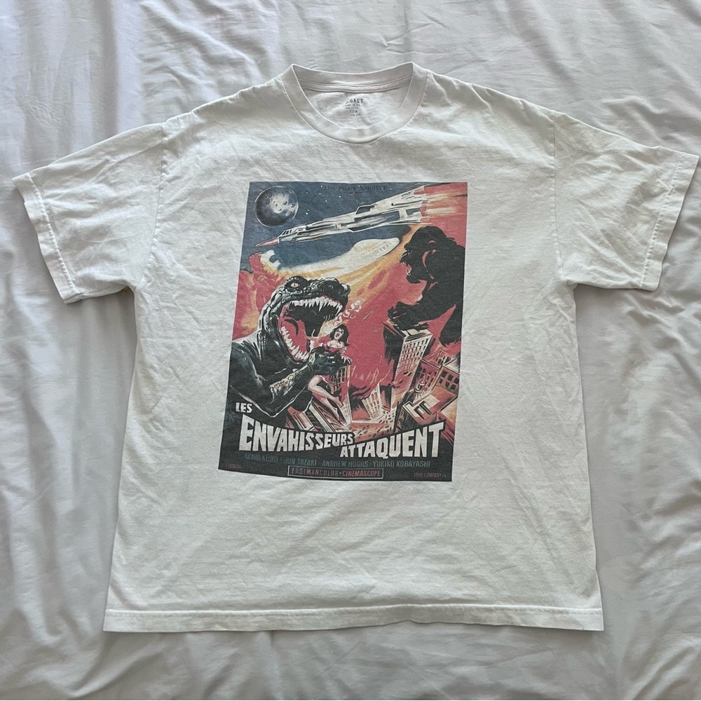J Galt Retro Monster Movie Men's Graphic T Shirt XL Godzilla & King Kong White
